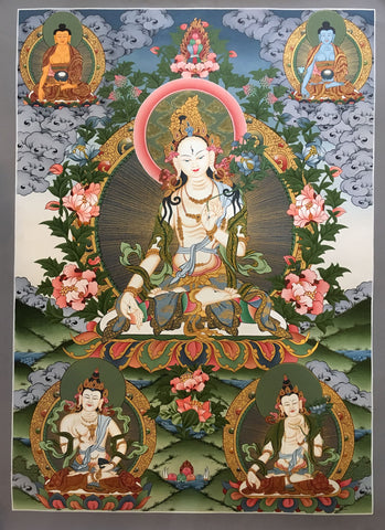 Luxurious Thangka Painting of White Tara