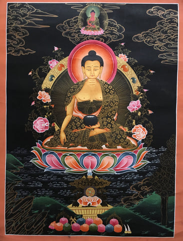 Shakyamuni Buddha Dark Thangka Painting