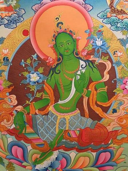 Thangka of Green Tara with Buddhas and Bodhisattvas