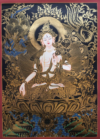 White Tara Gold Toned Thangka
