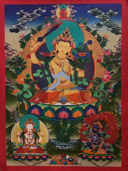 Manjushri with Amitabha and Bodhisattvas Thangka