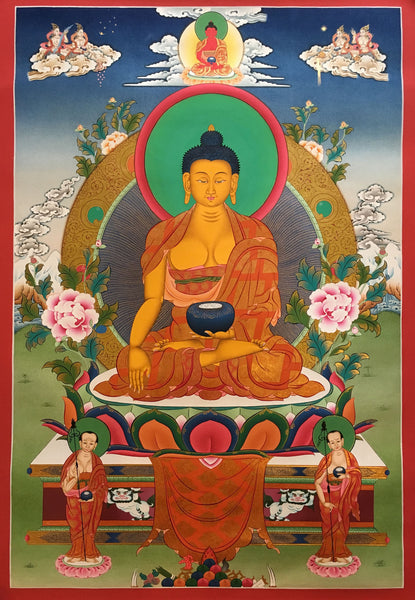 Thangka of Shakyamuni Buddha on a lion throne