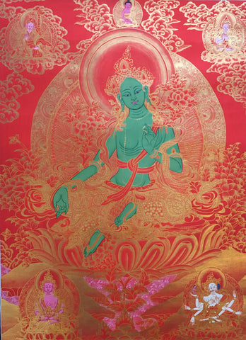 Golden Green Tara Thangka