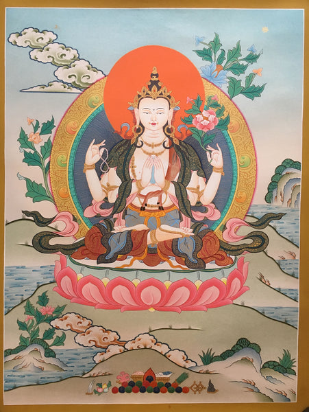 Majestic Chenrezig Thangka Painting
