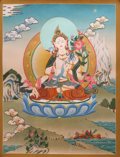 White Tara Thangka Painting