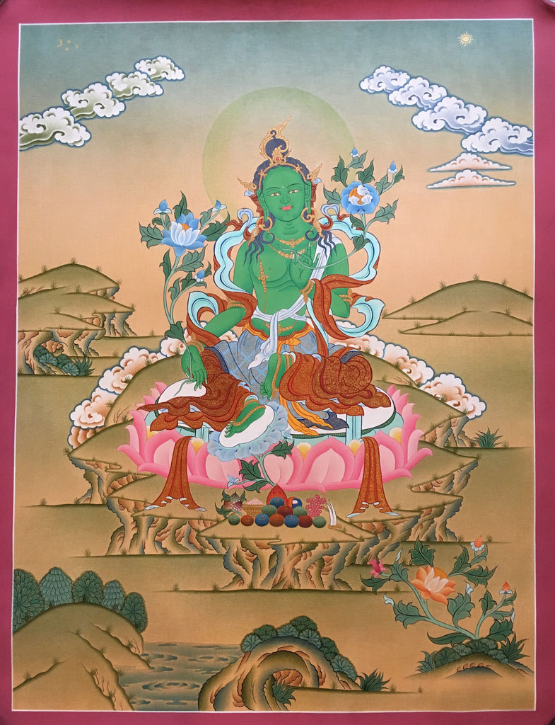 Green Tara Thangka-Cotton Canvas