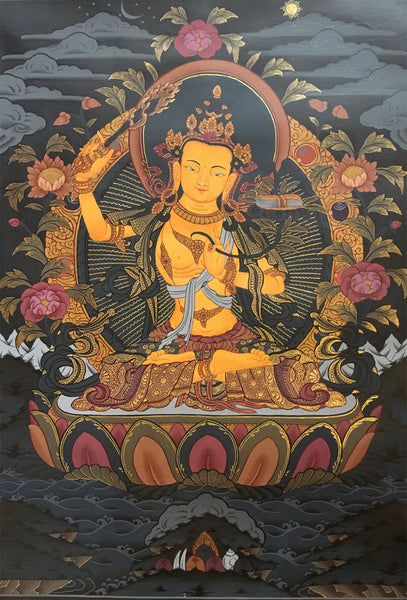 Manjushri Thangka on Dark Canvas