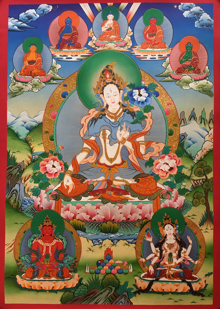 White Tara with Five Buddhas Thangka Painting