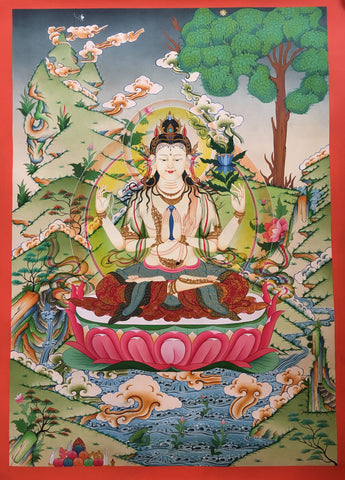 Traditional Chenrezig Thangka Painting 85X60cm