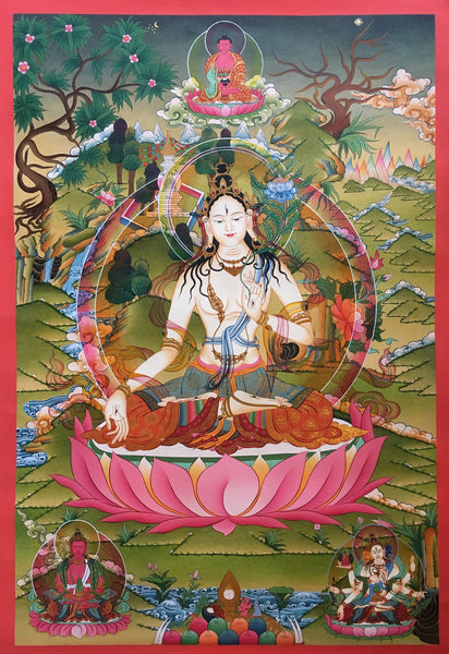 Vibrantly Colorful thangka of White Tara