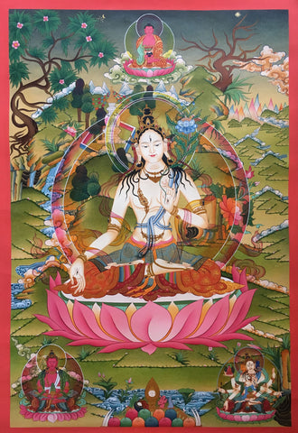 Vibrantly Colorful thangka of White Tara