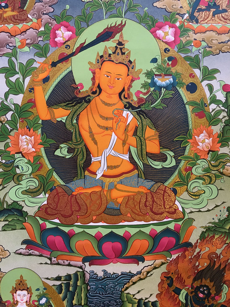 Manjushri Thangka with Buddha and Bodhisattvas