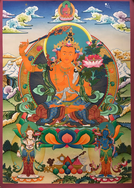 Exquisite Manjushri Thangka with Amitabha Buddha