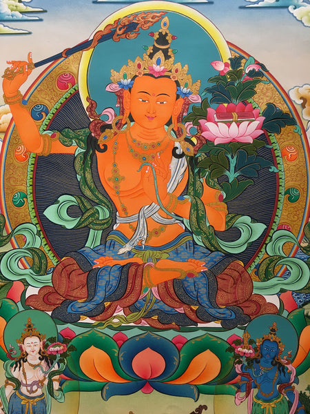 Exquisite Manjushri Thangka with Amitabha Buddha
