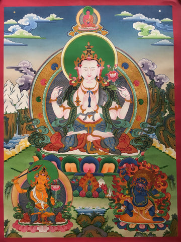 Chenrezig Tibetan Thangka 80X60cm