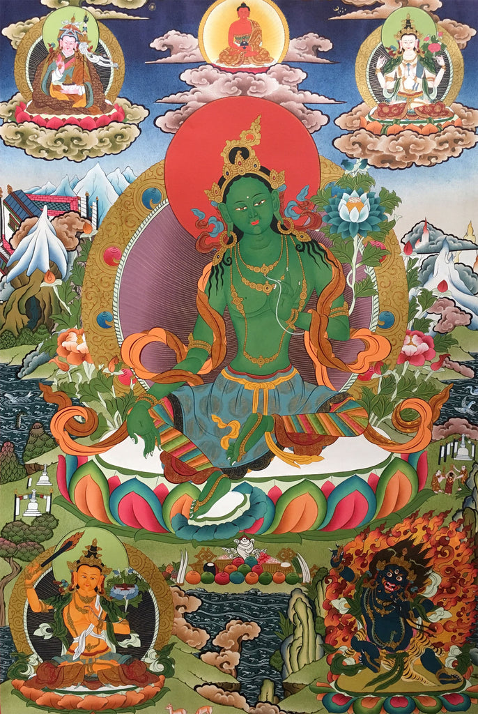 Masterpiece Green Tara Thangka with Bodhisattvas