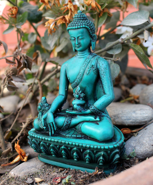 Green Medicine Buddha Resin Statue