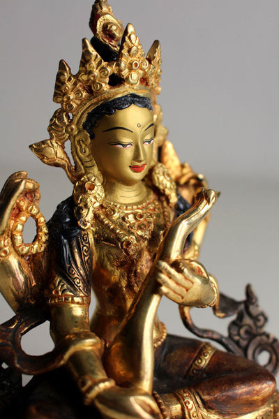 Gold Plated Saraswati Statue 6 Inch