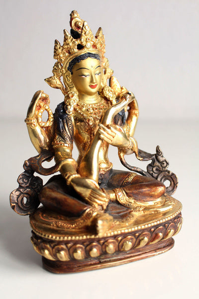 Gold Plated Saraswati Statue 6 Inch