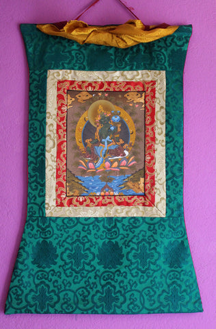 Silk Brocade Green Tara Thangka