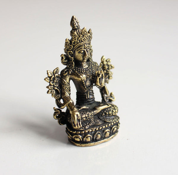 Tiny White Tara Brass Statue 2 Inch, 3 Sets