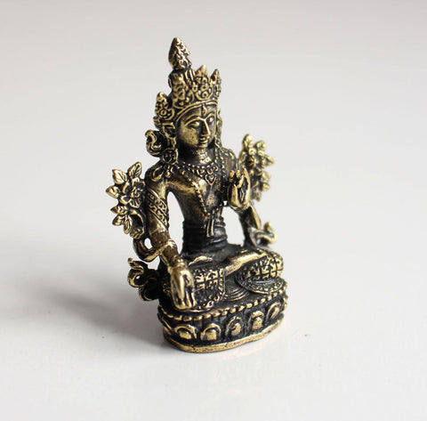 Tiny White Tara Brass Statue 2 Inch, 3 Sets
