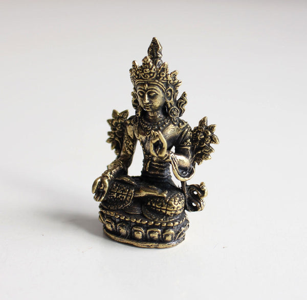 Tiny White Tara Brass Statue 2 Inch, 3 Sets