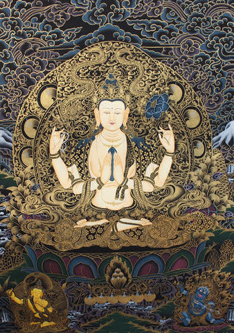 Black Chenrezig with Dragon Thangka Painting