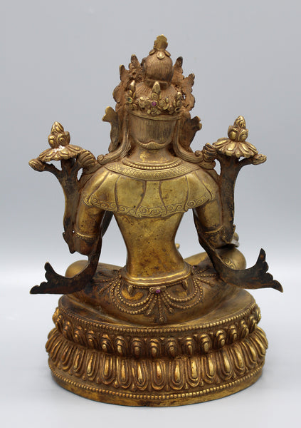 15" High Intricately Carved Majestic Statue of Green Tara