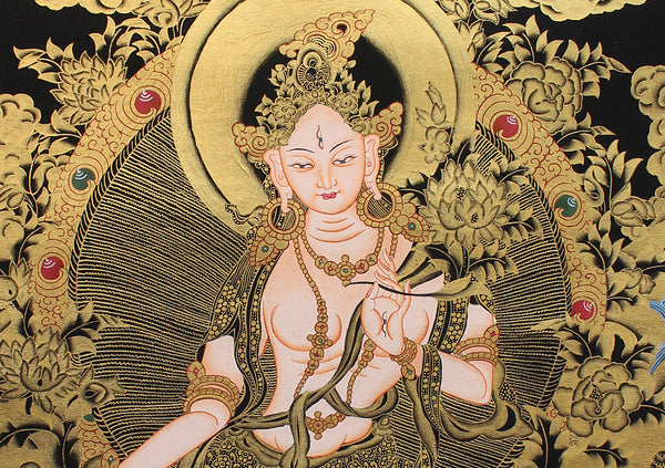 White Tara Thangka with Red Border 59x41 CM