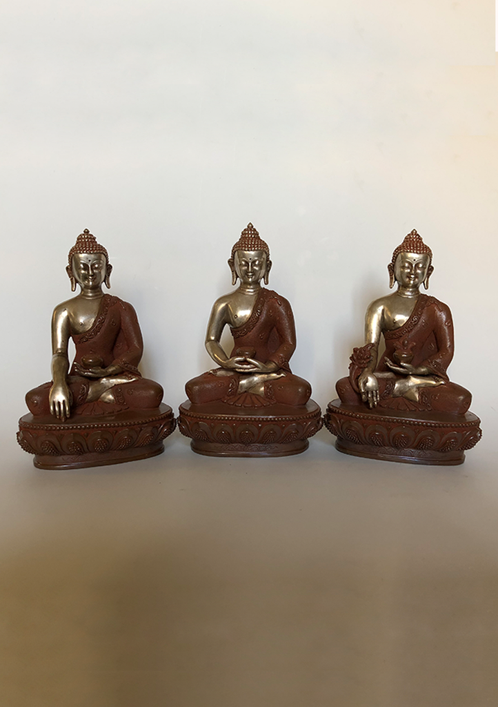 High Quality Copper and Siver Buddha Statue Set of 3