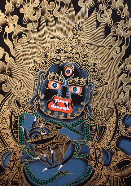 Black Mahankal Deity Gold Tonned Thangka Painting