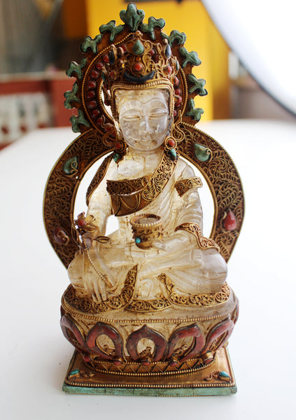 Crystal Shakyamuni Buddha Statue with Gold Plated Base