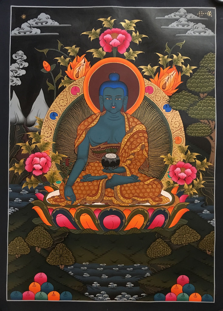 Healing Buddha Thangka Painting 55x40cm-NTH63
