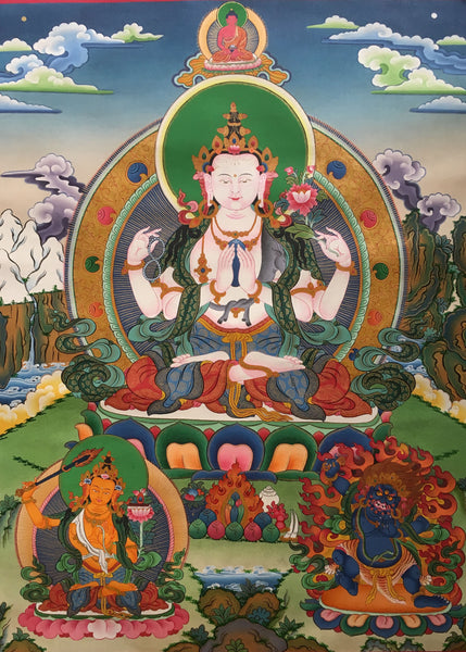 Chenrezig Tibetan Thangka 80X60cm NTH82