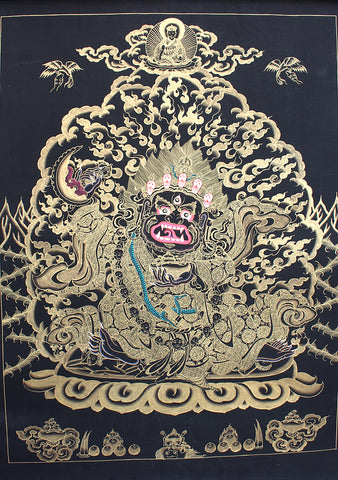 Black Mahakala Gold Toned Thangka Painting