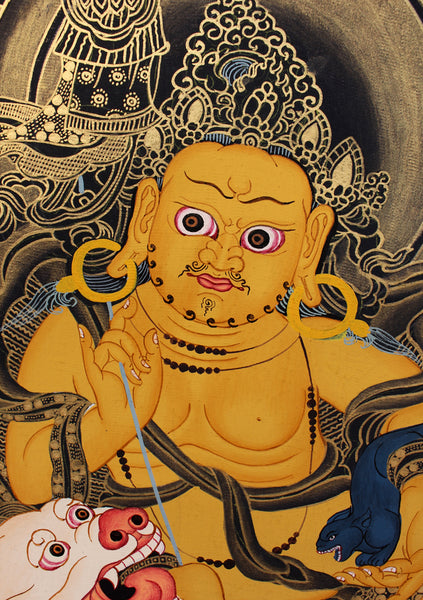 Black Jambala with Deities Thangka Painting